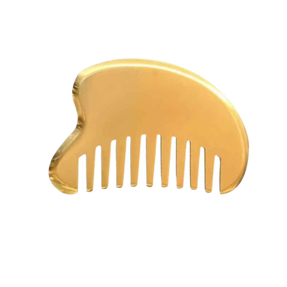 Brass Half Moon Meridian Comb — 5-in-1 Gua Sha Tool for Face, Body & Scalp